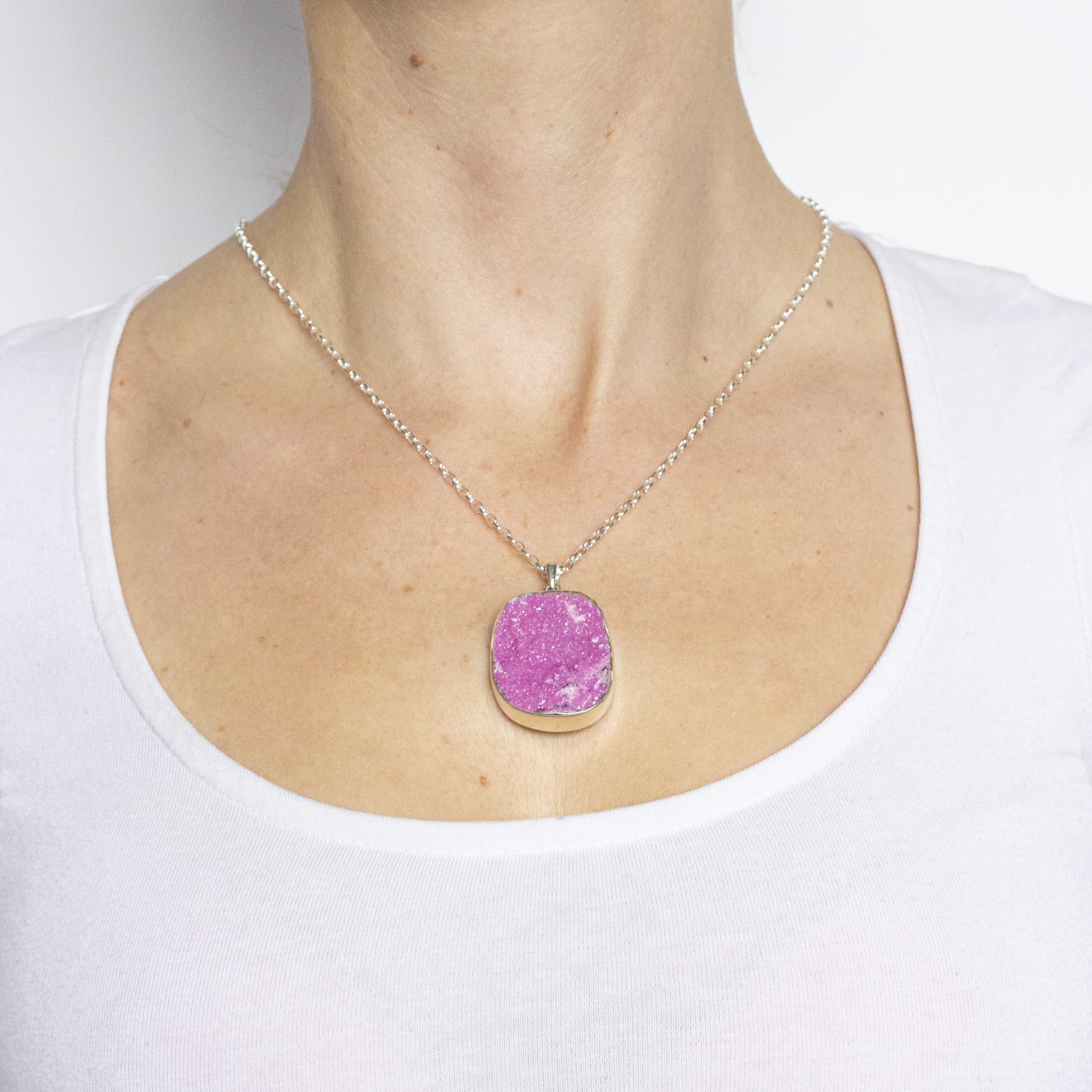 cobaltian calcite necklace pink druzy natural
