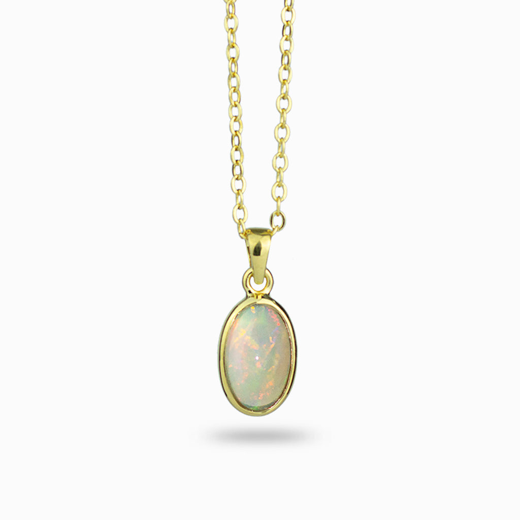 Opal necklace 14k vermeil gold necklace