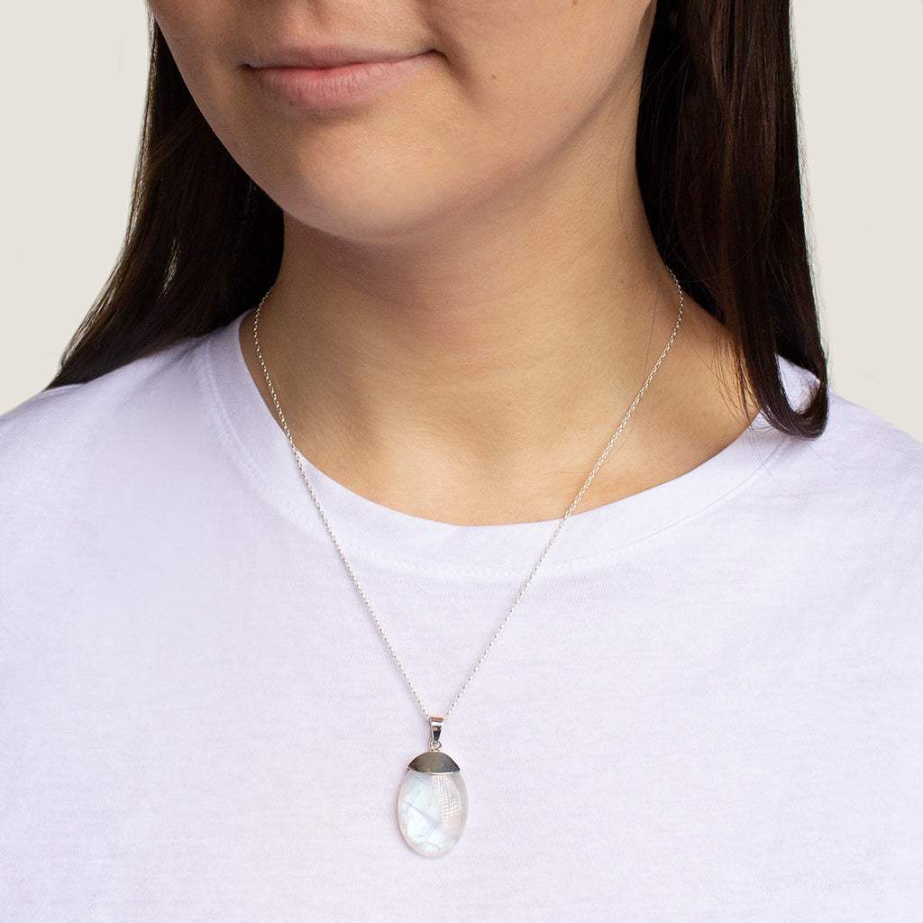 Natural Rainbow Moonstone Open Sqaure Necklace in 14k Real Gold