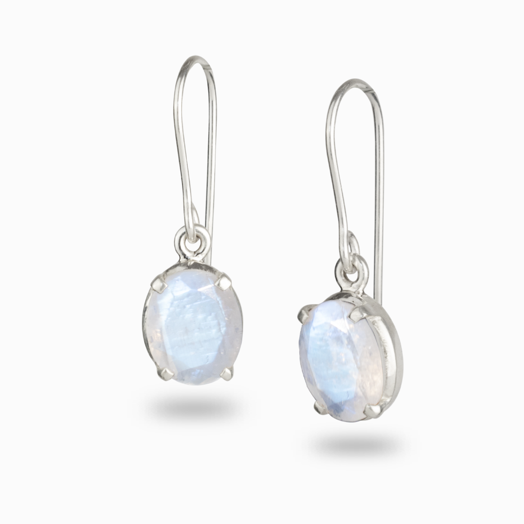 Genuine Blue Chalcedony With Rainbow Moonstone Earrings 925 Sterling S