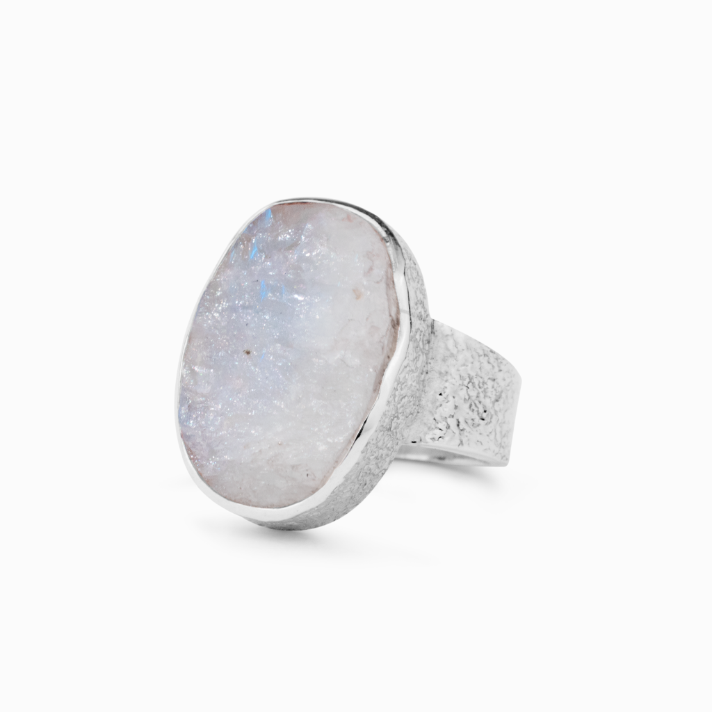 Silver Rainbow Moonstone Ring