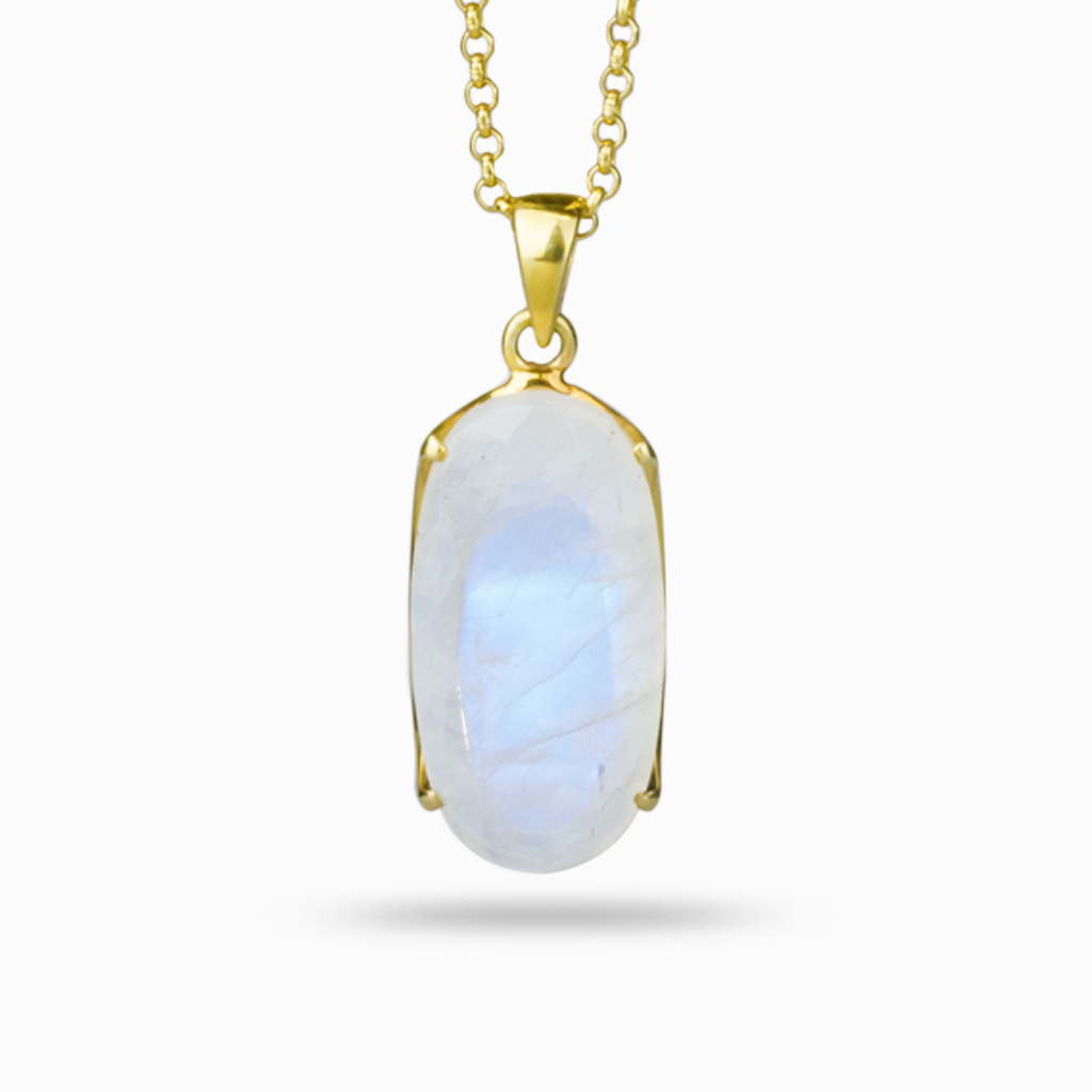 Rainbow Moonstone Necklace in yellow gold vermeil