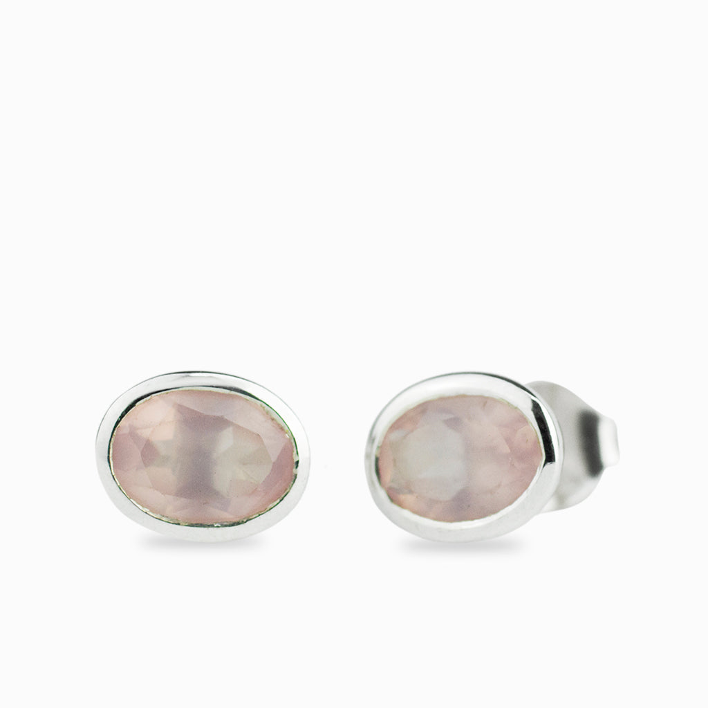Oval Faceted Rose Quartz stud earrings