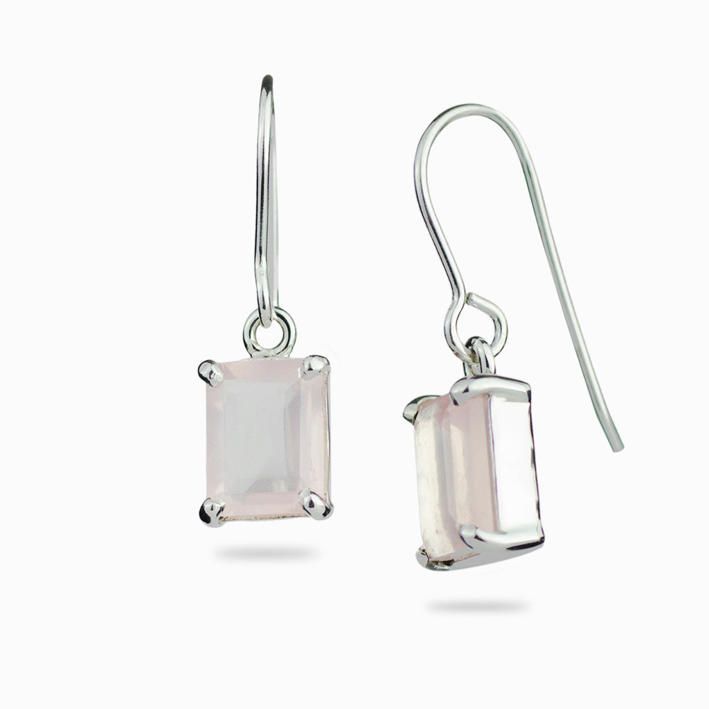 rectangular faceted Rose Quartz drop earrings
