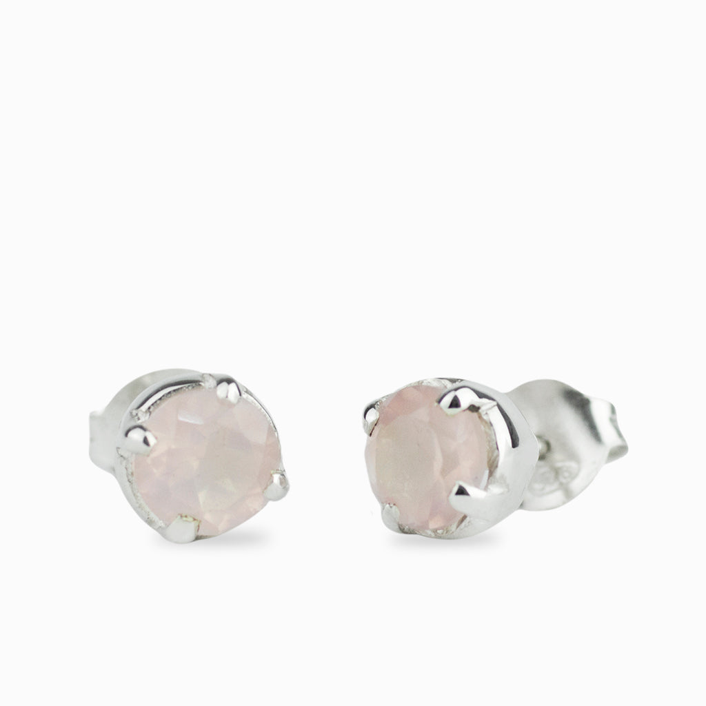 faceted round Rose Quartz stud earrings