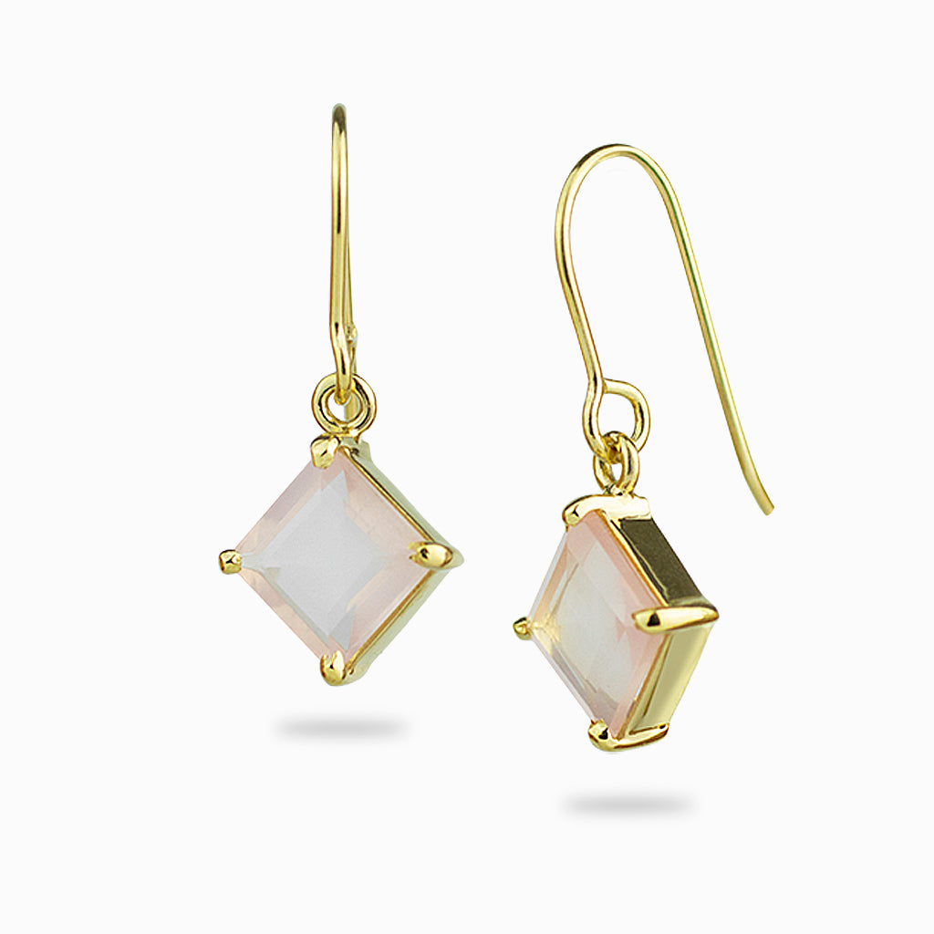 rose quartz drop earrings 14k yellow gold vermeil claw faceted