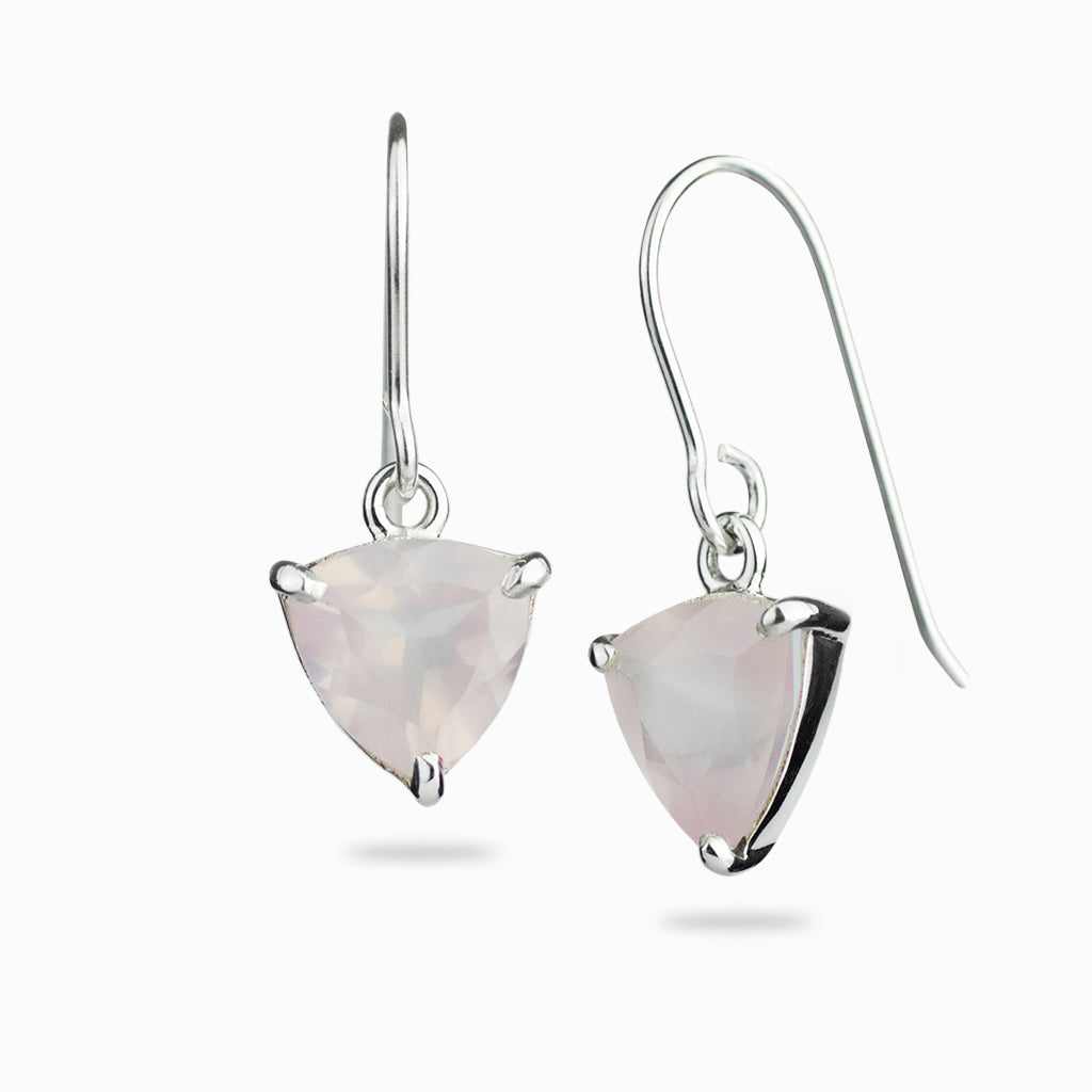 triangular faceted rose quartz drop earrings