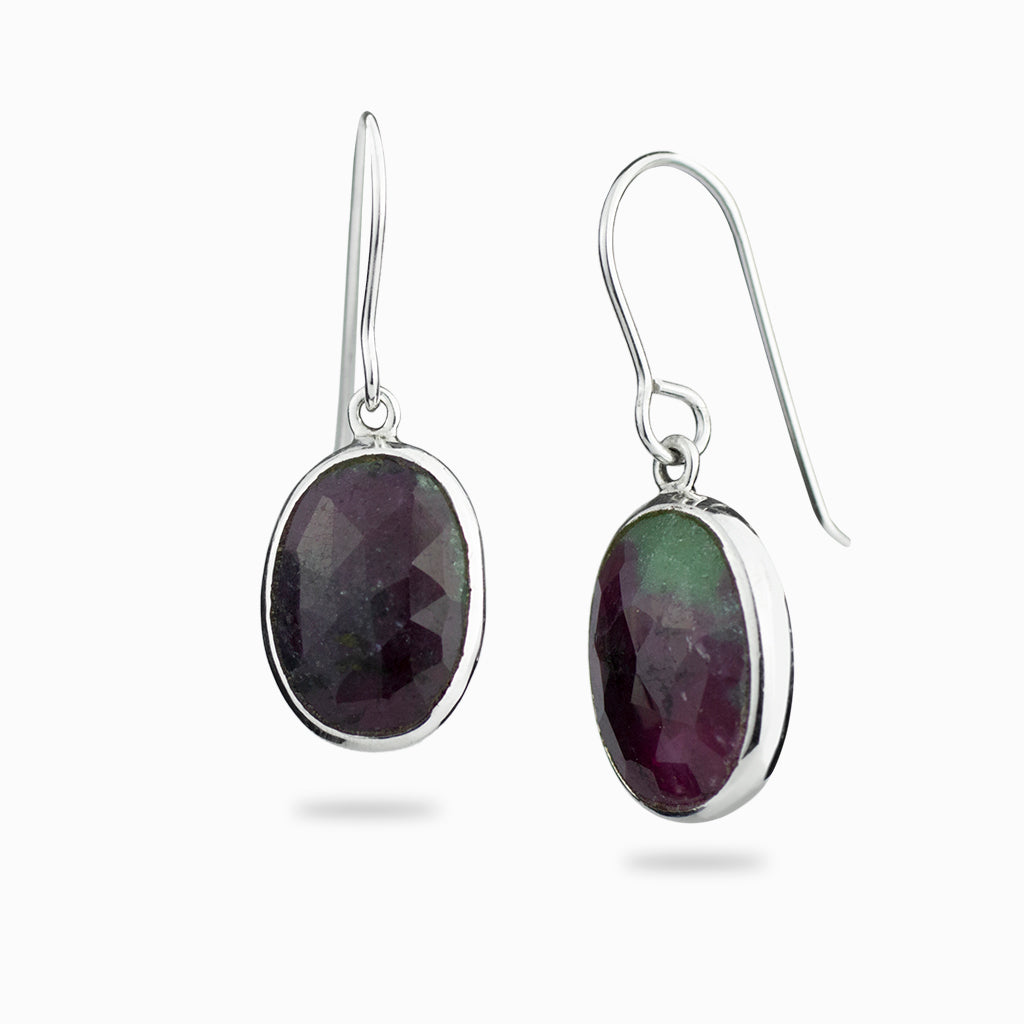 oval faceted ruby zoisite drop earrings