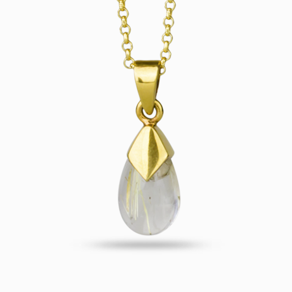 Rutilated Quartz Necklace in yellow gold  vermeil