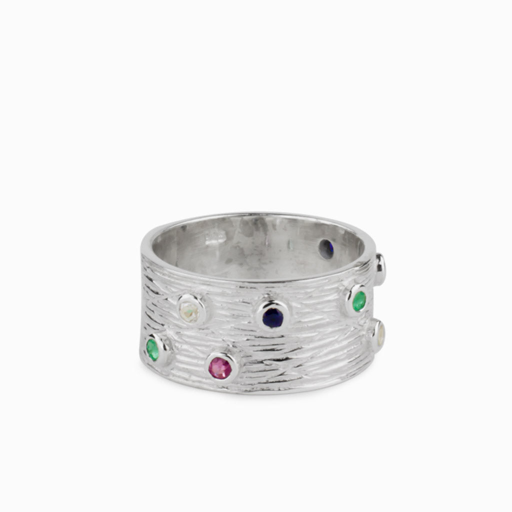 Sapphire, Emerald, Ruby & White Topaz Ring