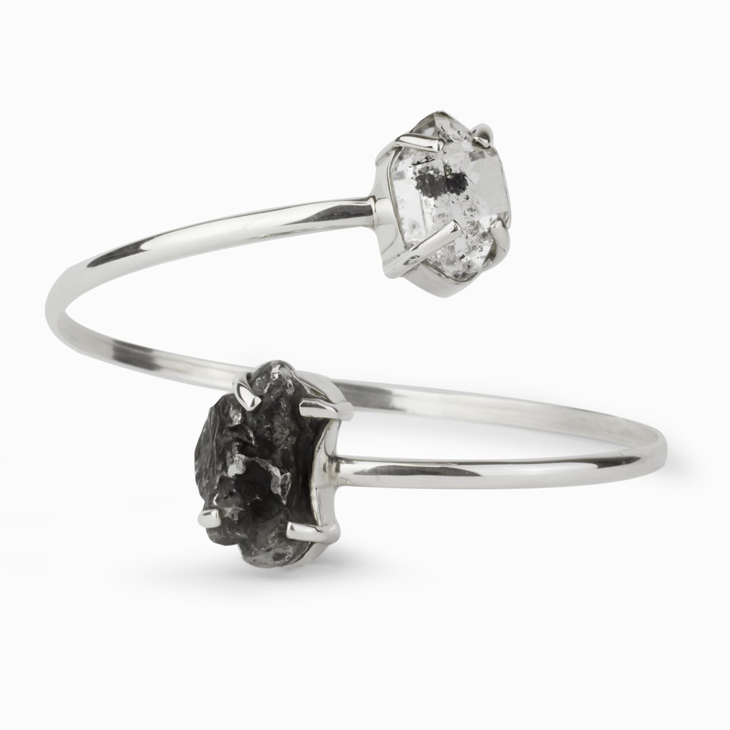 Sikhote-Alin Meteorite & Herkimer Diamond Bangle Bracelet