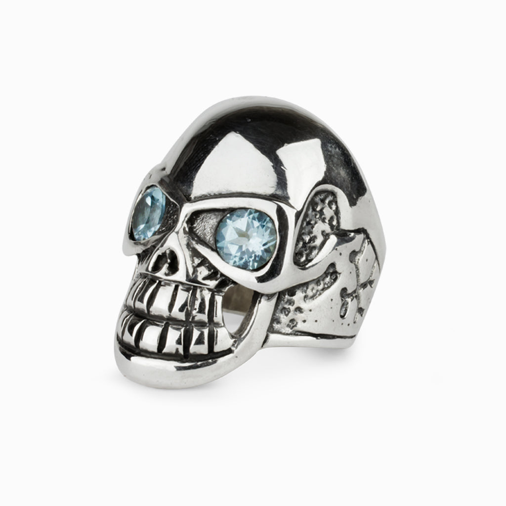 Blue Topaz Skull Ring