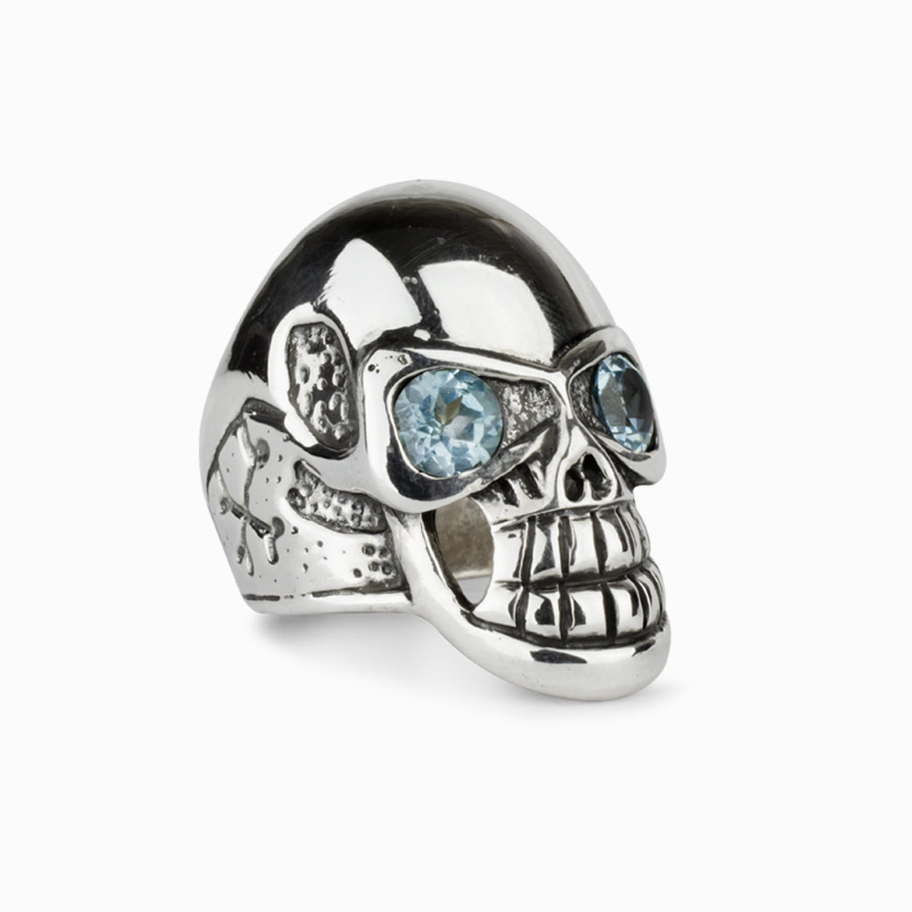 Blue Topaz Skull Ring