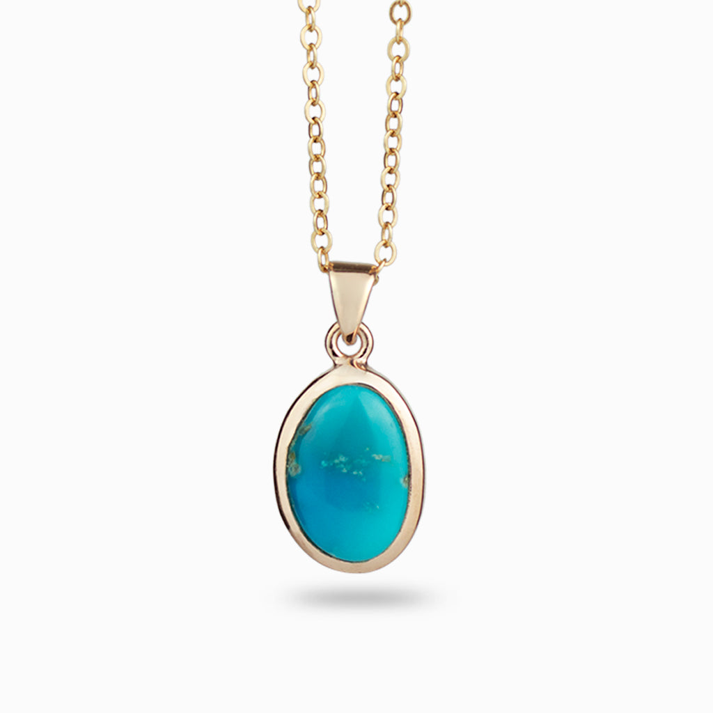 Sleeping Beauty Turquoise Oval Rose Gold Vermeil Necklace