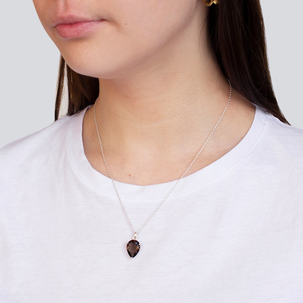 Upside down teardrop shaped Smokey Quartz Necklace