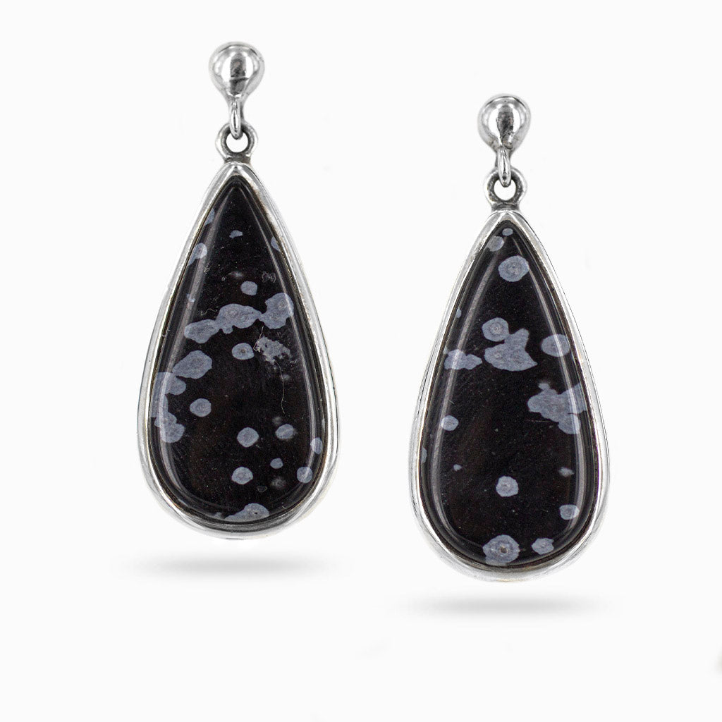 Snowflake Obsidian Drop Earrings