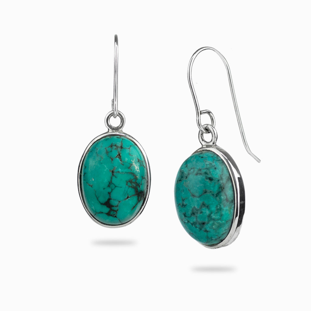 oval cab tibetan turquoise hook drop earrings