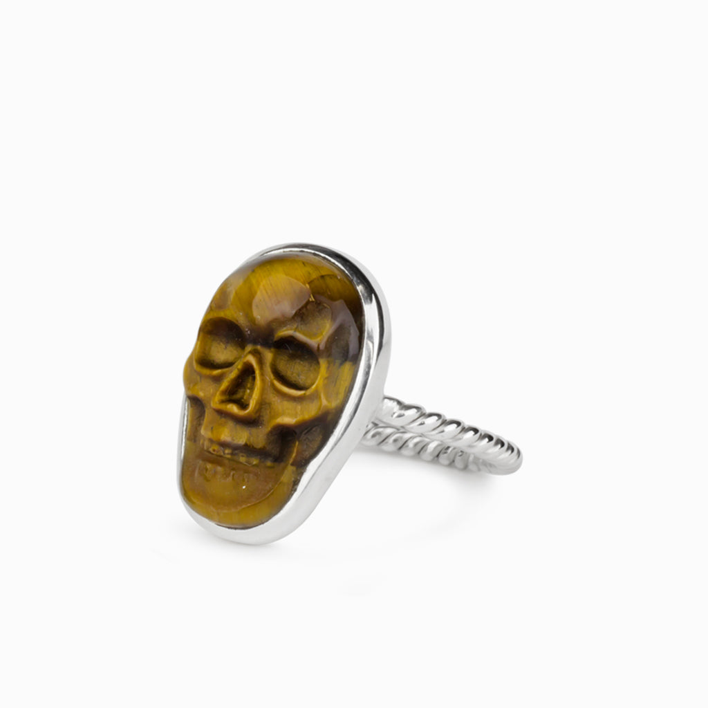 Tiger Eye Skull Ring
