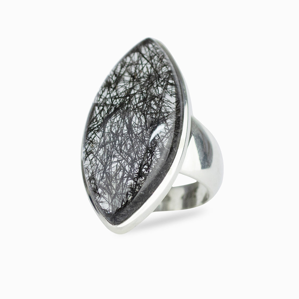 Marquis shaped Tourmalinated Quartz ring