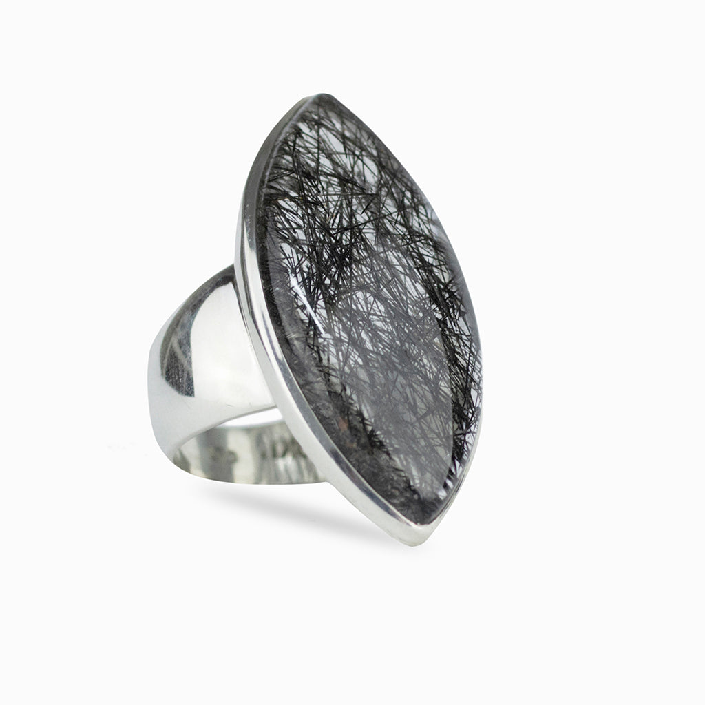 Marquis shaped Tourmalinated Quartz ring