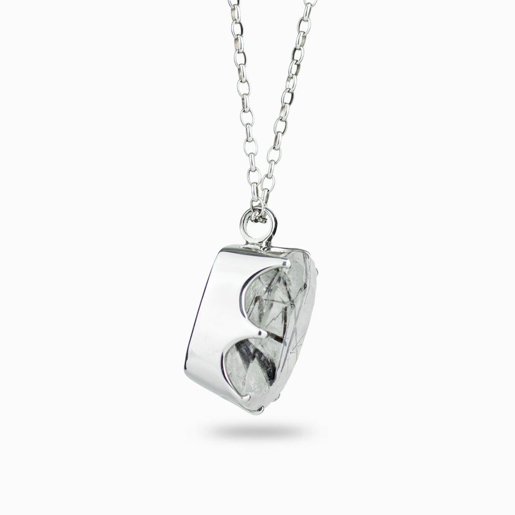 faceted rectangular tourmalinated quartz necklace