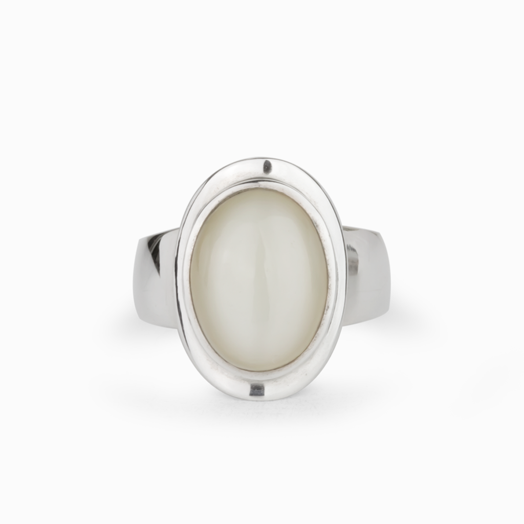 Oval Cabochon White Moonstone Ring