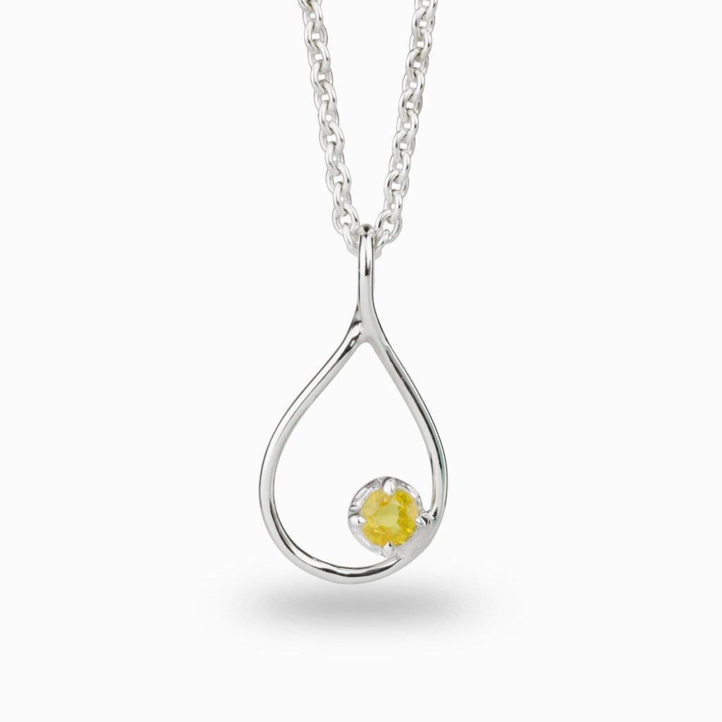 Teardrop frame birthstone design Yellow Sapphire Necklace