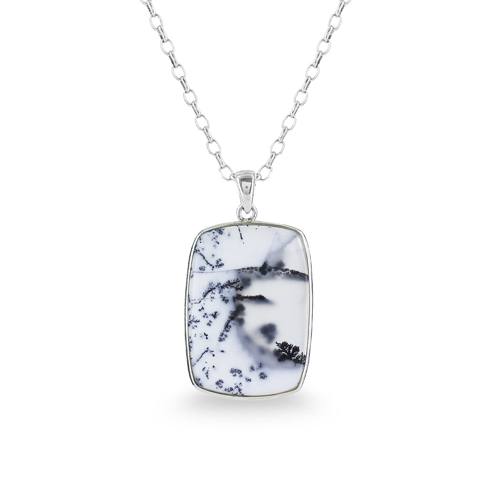 dendritic opal rectangle necklace cabochon