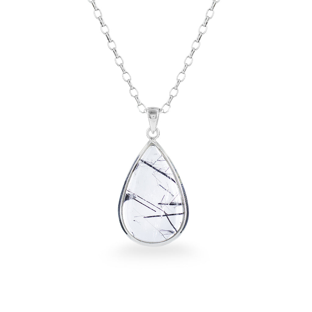 tourmalinated quartz teardrop necklace cabochon